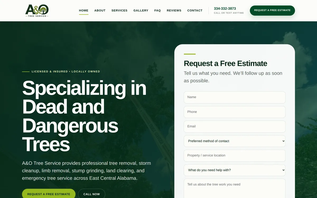 A&O Tree Service homepage
