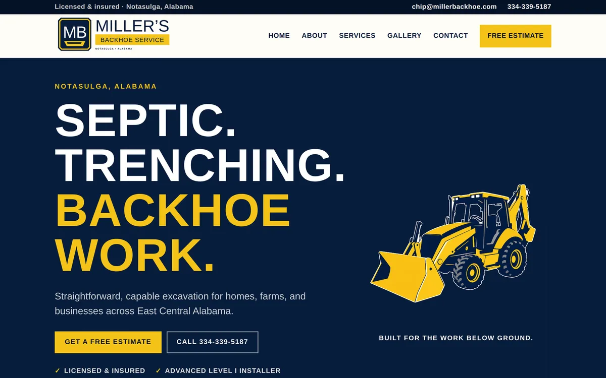 Miller's Backhoe Service homepage