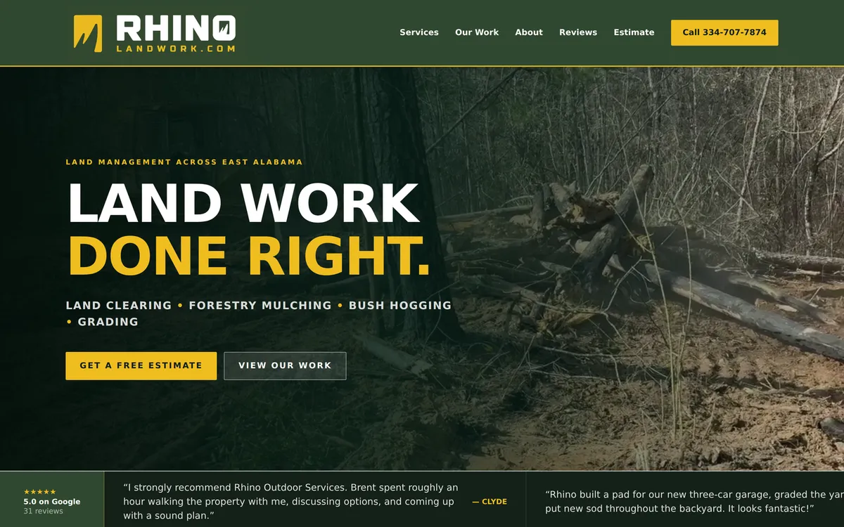 Rhino Landworks homepage