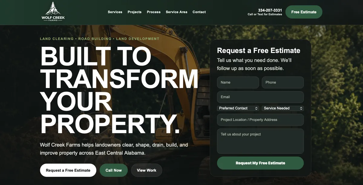 Wolf Creek Farms website