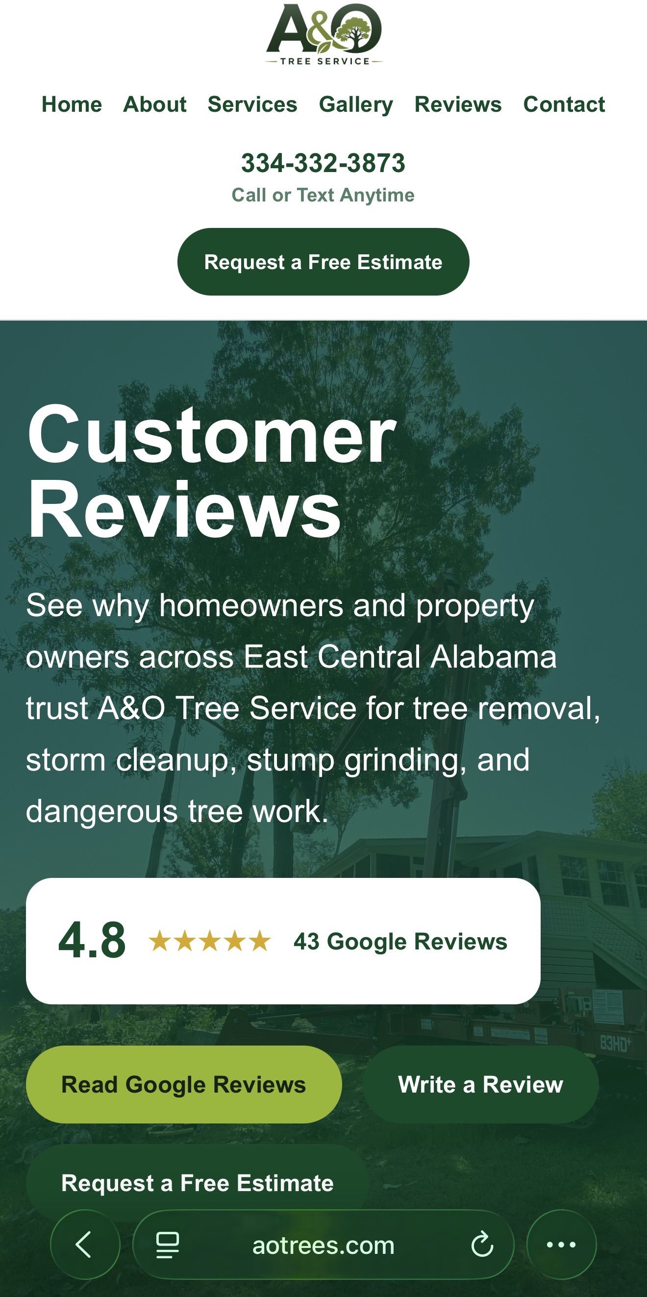 A&O Tree Service mobile website