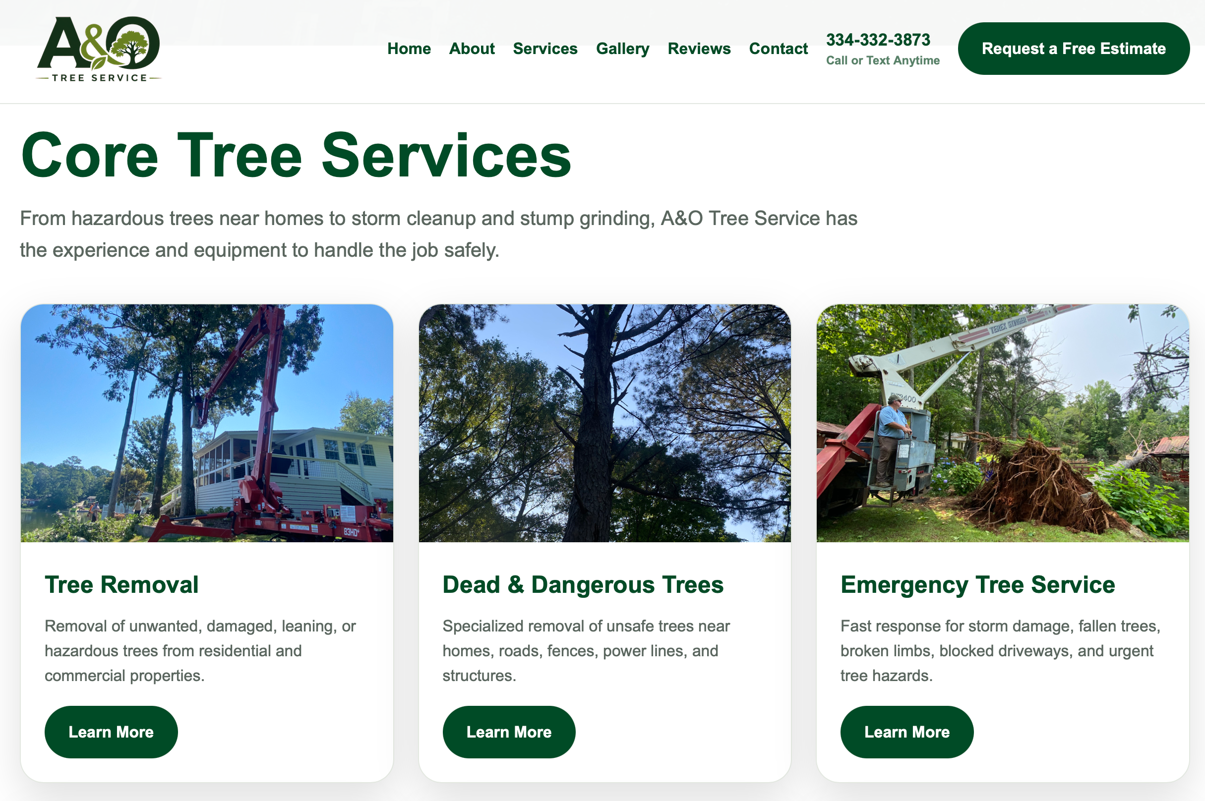 A&O Tree Service services page
