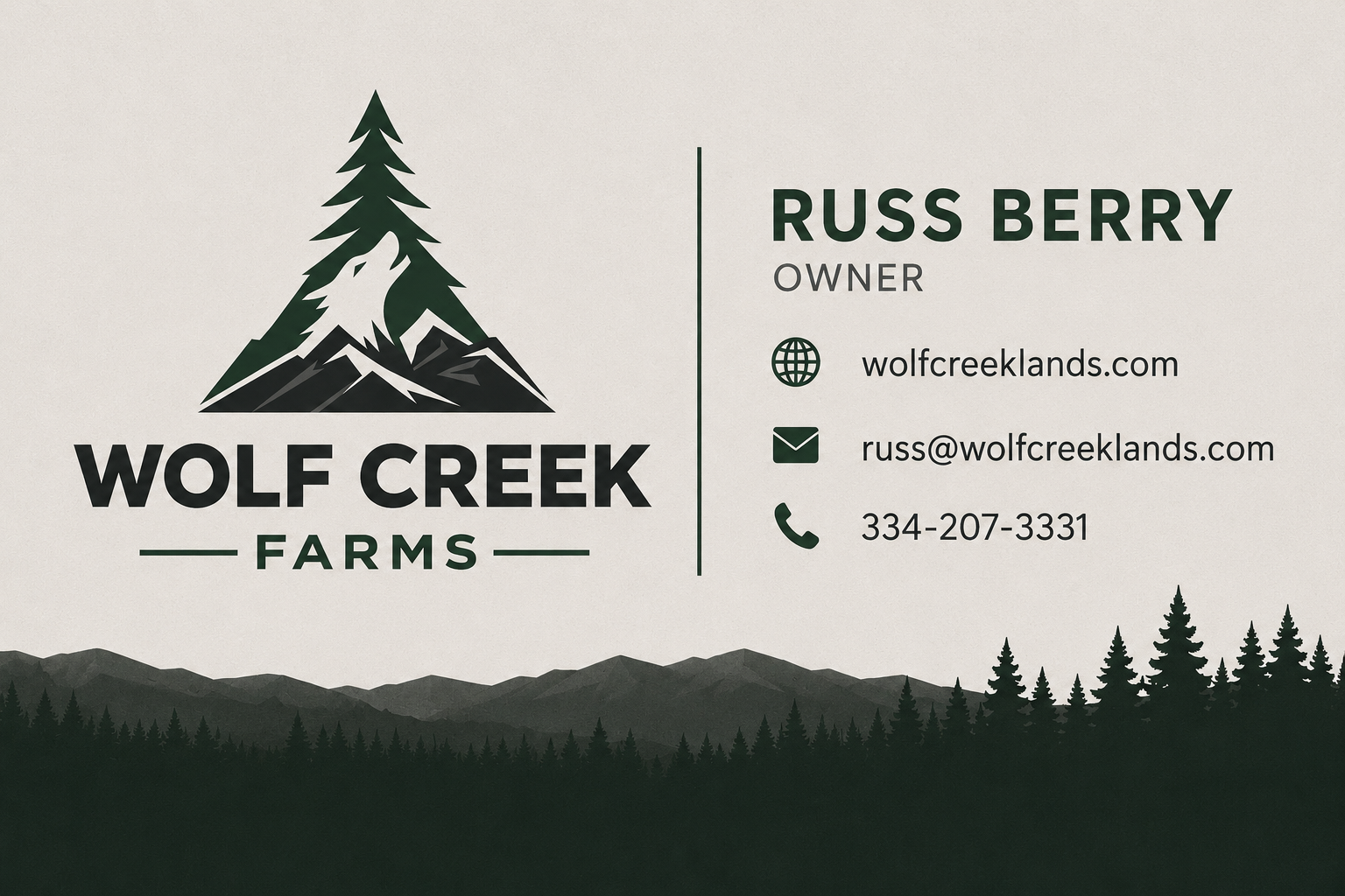 Wolf Creek Farms business card