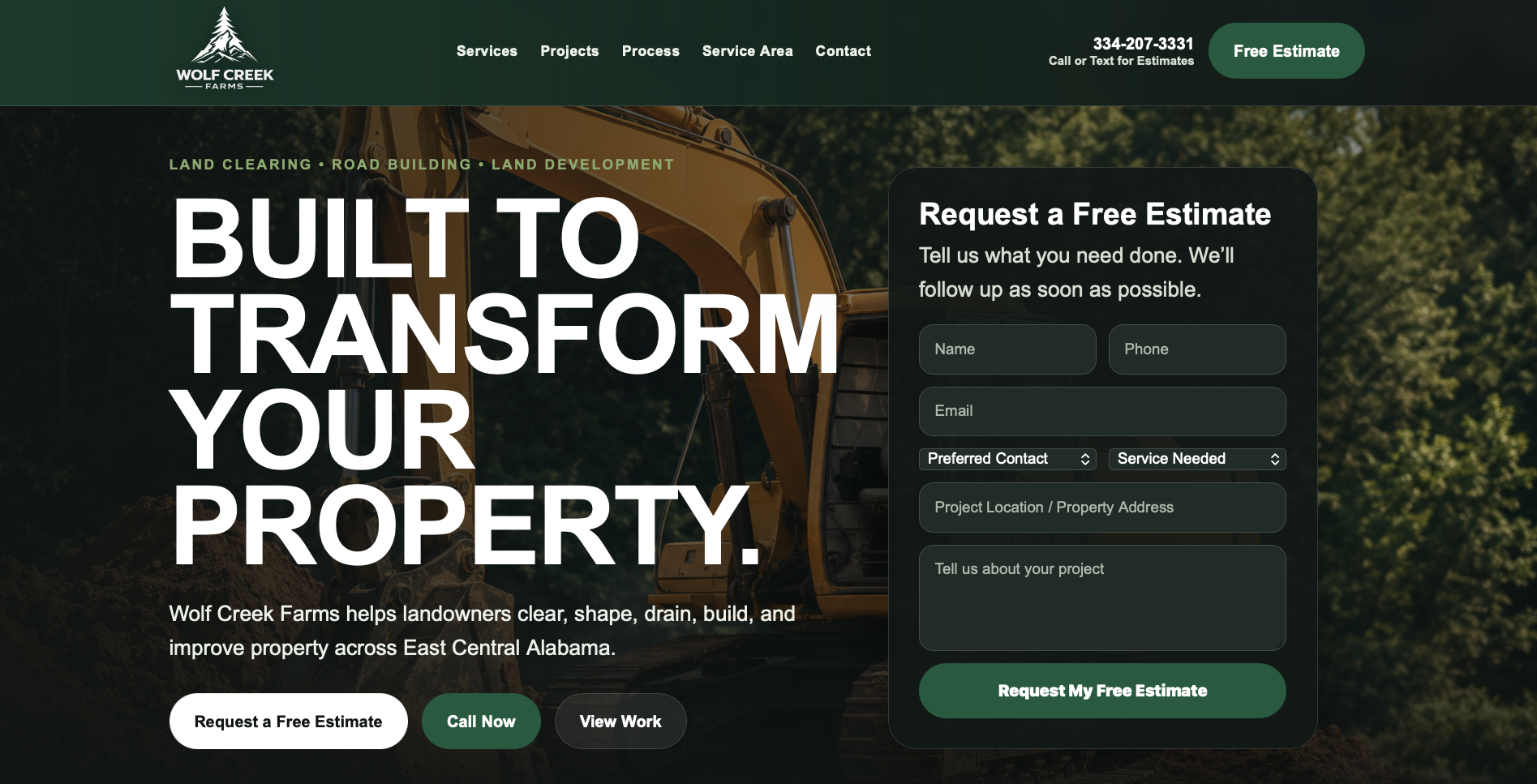 Wolf Creek Farms website screenshot